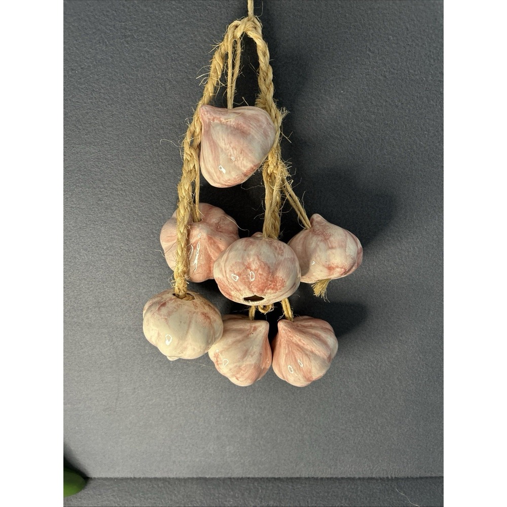Vintage Ceramic Garlic Braid Wall Decor Pink Bulbs Hanging Rope 7 Heads